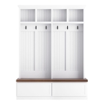 Rustic Farmhouse 4-in-1 Hall Tree Coat Rack with 2 Large Drawers, Shoe Storage Bench Unit with 6 Hooks, 53'' L x 15'' W x 75.5'' H, White