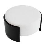 Chic Round Ottoman with Curved Wood-Grain and High-Density Foam, Versatile Coffee Table for Living Room, 32'' L x 32" W x 17.5" H, White+Black