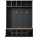Farmhouse Hall Tree Coat Rack with 13 Compartments, Shoe Storage Bench Unit with Wide Storage Seating Bench, 59'' L x 18'' W x 79'' H, Black