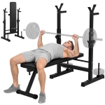 Soozier Adjustable Weight Bench, Foldable Bench Press with Barbell Rack and Dip Station for Home Gym, Strength Training Multiuse Workout Bench, Black