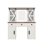 Farmhouse Dressing Vanity Desk with 3-Colour LED Lighted Mirror, Modern Makeup Table Unit with 3 Drawers, 43.5'' L x 15.5'' W x 53.5'' H, Beige