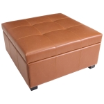 Retro-Chic Square Ottoman with Storage and Faux Leather, Versatile Coffee Table for Living Room and Bedroom, 34'' L x 34" W x 18.5" H, Caramel
