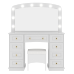 Luxurious Dressing Vanity Desk with 10 Hollywood Bulbs, Modern Makeup Table Set with 9 Storage Drawers, 44'' L x 15.5'' W x 53.5'' H, White