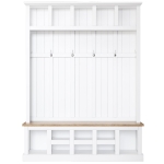 Farmhouse Hall Tree Coat Rack with 13 Compartments, Shoe Storage Bench Unit with Wide Storage Seating Bench, 59'' L x 18'' W x 79'' H, White