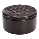 Elegant Round Storage Ottoman with Tufted Chenille and Removable Lid, Versatile Coffee Table for Living Room, 28'' L x 28" W x 16.5" H, Dark Brown