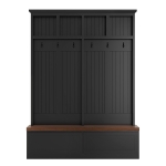 Rustic Farmhouse 4-in-1 Hall Tree Coat Rack with 2 Large Drawers, Shoe Storage Bench Unit with 6 Hooks, 53'' L x 15'' W x 75.5'' H, Black