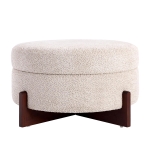 Chic Round Ottoman with Storage and Tufted Upholstery, Versatile Coffee Table for Living Room and Bedroom, 32'' L x 32" W x 17.5" H, Almond