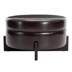 Stylish Round Storage Ottoman with Leather Upholstery, Versatile Coffee Table for Living Room and Bedroom, 32'' L x 32" W x 17.5" H, Dark Brown