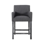 Modern Upholstered Counter Stool with Rounded Armrests, Soft Kitchen Stool with Rubberwood Frame, 23.5'' L x 23.5" W x 39.5" H, Charcoal