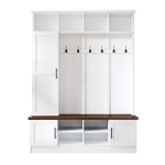 Rustic Farmhouse Hall Tree Coat Rack with Shoe Storage Bench, Heavy-Duty Storage Cabinet Unit with 6 Metal Hooks, 55'' L x 15.5'' W x 73'' H, White