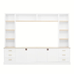 Rustic Farmhouse Entertainment Centre with 6 Storage Drawers, Modern TV Wall Unit with Adjustable Shelves, 98.5'' L x 15.5'' W x 79.5'' H, White