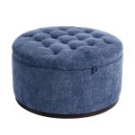 Elegant Round Storage Ottoman with Tufted Chenille and Removable Lid, Versatile Coffee Table for Living Room, 28'' L x 28" W x 16.5" H, Blue
