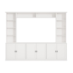Rustic Farmhouse Entertainment Centre with 7 Adjustable Shelves, Modern TV Wall Unit with Panelled Doors, 95.5'' L x 15.5'' W x 76.5'' H, White