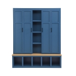 Rustic 4-in-1 Hall Tree Coat Rack with 4 Cabinets and 6 Sturdy Hooks, Shoe Storage Bench Unit for Mudroom, 63'' L x 15.5'' W x 76.5'' H, Blue