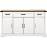 Farmhouse Buffet Cabinet with Metal Hardware and Wood Grain, Sturdy Sideboard for Kitchen and Dining Room, 55'' L x 15.5" W x 32" H, Vintage White