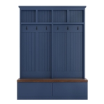 Rustic Farmhouse 4-in-1 Hall Tree Coat Rack with 2 Large Drawers, Shoe Storage Bench Unit with 6 Hooks, 53'' L x 15'' W x 75.5'' H, Blue