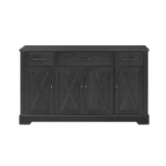 Farmhouse Buffet Cabinet with Metal Hardware and Wood Grain, Sturdy Sideboard for Kitchen and Dining Room, 55'' L x 15.5" W x 32" H, Ash Black