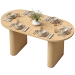 HOMCOM Farmhouse Dining Table Curved Top Kitchen Table Dining Room Kitchen Oak Wood Grain