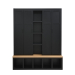 Rustic 4-in-1 Hall Tree Coat Rack with 4 Cabinets and 6 Sturdy Hooks, Shoe Storage Bench Unit for Mudroom, 63'' L x 15.5'' W x 76.5'' H, Black