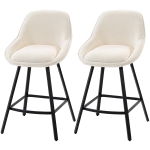 HOMCOM Bar Stools Modern Chenille 360° Swivel Barstools Counter Height Backrest Footrest Set 2, Cream White