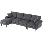 HOMCOM L-Shape Sofa, Modern Sectional Couch with Changeable Chaise Lounge, Pillows and Wooden Legs for Living Room, Dark Grey