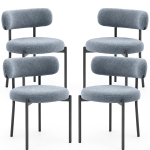 HOMCOM 4 Pieces Kitchen Chairs, Modern Dining Chairs w/ Berber Fleece Upholstery and Steel Legs for Living Room, Grey