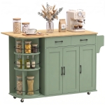 HOMCOM 53" Kitchen Island with Power Outlet and Drop Leaf, Kitchen Cart on Wheels with 360° Rotating Rack, Sage Green