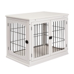 PawHut Dog Crate Furniture, 32" Small Dog Cage End Table with 2 Doors, Lockable Door, Puppy Kennel Indoor, White