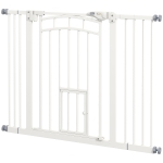 PawHut Auto-Close Pet Gate, Stair Gate with Cat Door, Double Locking for Doorways Hallways Stairs, Fits 29"-39.4" Wide, White