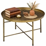HOMCOM Coffee Table for Living Room, 24" Round Center Table with Hammered Tray Top and Metal Frame for Bedroom, Gold