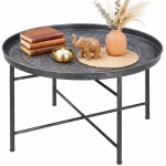 HOMCOM Coffee Table for Living Room, 24" Round Center Table with Hammered Tray Top and Metal Frame for Bedroom, Pewter