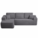 Luxe Fabric Sofa with L-Shaped Chaise and Side Pockets, Functional Couch for Living Room and Bedroom, 104'' L x 67" W x 32.5" H, Grey Left