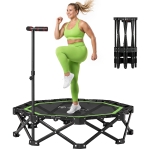 Soozier 50" Foldable Mini Trampoline for Adults, One-Step Fold & Open, 550LBS Capacity, 3-Level Adjustable Handle, Green