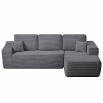 Gentle Fabric Sofa with L-Shaped Chaise and Side Pockets, Wise Couch for Living Room and Bedroom, 104'' L x 67" W x 32.5" H, Grey Right