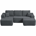 Lush Fabric Sofa with U-Shaped Chaise and Side Pockets, Understated Couch for Living Room and Bedroom, 104'' L x 67" W x 32.5" H, Grey Left