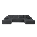 Modern Cloud Sectional with U-Shape Chaise and Cup Holder, Cozy Modular Sofa with Side Pockets and No Assembly, 126'' L x 66" W x 26" H, Grey