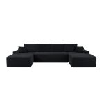 Ample Corduroy Sofa with U-Shaped Double Chaise and Pockets, Inviting Couch for Living Room and Bedroom, 126'' L x 66" W x 26" H, Black