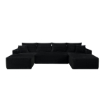 Opulent Fabric Sectional Sofa with U-Shaped Chaise and Side Pockets, Dashing Couch for Living Room and Bedroom, 126'' L x 66" W x 26" H, Black