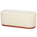 HOMCOM Storage Ottoman Bench Oval Chenille Upholstered Ottoman with Storage Chest, Cream White