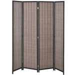 HOMCOM Room Divider Folding Privacy Screen Freestanding 4 Panel Pine Wood for Bedroom Home Office 6 Ft Tall Black Brown