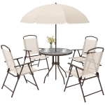 Outsunny 6 Piece Patio Dining Set for 4 with Umbrella, Beige