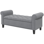 HOMCOM 50 Inches Storage Ottoman, End of Bed Bench with Rolled Arms, Wood Legs, Button Tufted Storage Bench, Charcoal Gray