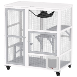 PawHut Cat House, Indoor Cat Enclosure on Wheels with Openable Top, 39", White
