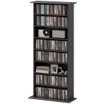 HOMCOM 8-Tier DVD Shelf with 6 Adjustable Shelves, Slim CD Shelf, Holds 360 CDs, 185 DVDs or 185 Blu-rays, Black