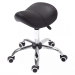 HOMCOM Adjustable Hydraulic Rolling Salon Stool Swivel Saddle Chair Spa Beauty Seat PU Leather,  Black