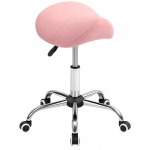HOMCOM Cosmetic Stool 360° Rotate Height Adjustable Salon Massage Spa Chair Hydraulic Rolling Faux Leather Saddle Stool, Pink