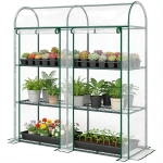 Outsunny 3 Tier Mini Greenhouse, Portable Greenhouse with 2 Roll-up Doors, 56.3" x 18.1" x 64.6", Clear