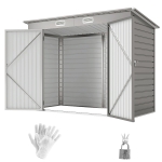 Outsunny 8 x 4FT Galvanized Garden Storage Shed, Metal Outdoor Shed with Double Doors and 2 Vents, Light Grey
