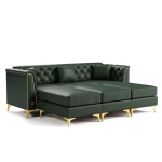 Elegant 3-Seat Chesterfield Sofa with Button Tufting, Chic Faux Leather Couch with Metal Trim and 3 Pillows, 81.5'' L x 30.5" W x 30.5" H, Green
