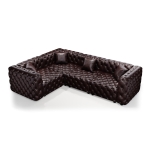 Grand Faux Leather L-Shaped Sofa with Button Tufting, Sophisticated Modular 4-Seater Couch for Living Room, 103.5'' L x 75"W x 29" H, Dark Brown